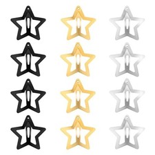 12PCS Metal Star Snap Hair Clips, 1.6 Inches for Kids Girls Silver, Gold, Black