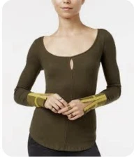 Free People OB519388 Olive Green Free People Mod Stripe Cuff Ribbed Tee Top $88