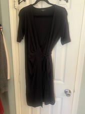 Quince Black Washable Stretch Silk Wrap Dress sz M NWT Short Sleeve Mini