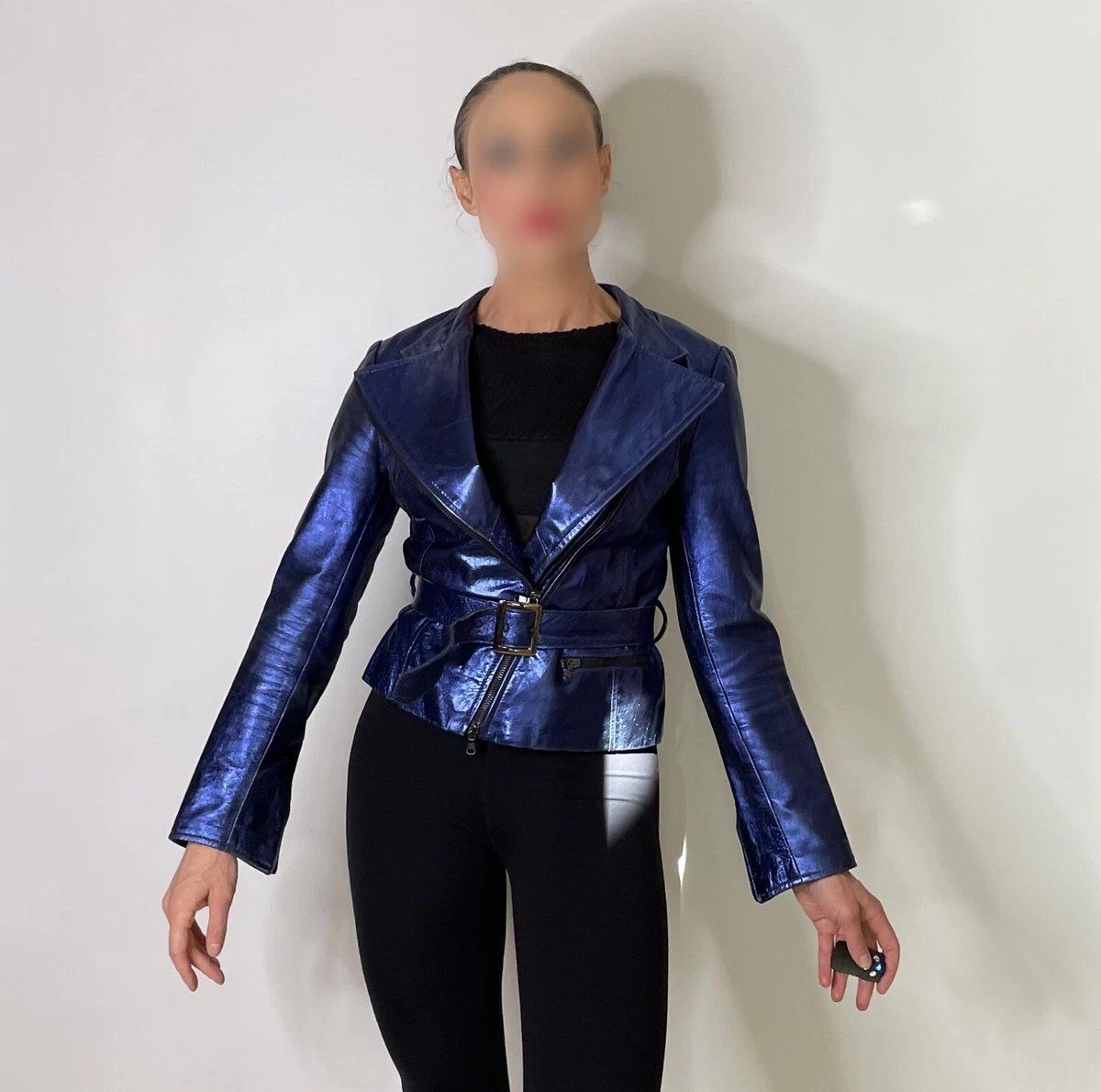 Metallic blue hotsell leather jacket