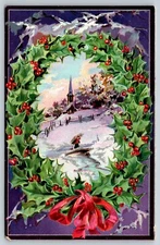 A Happy Christmas To You Holiday Postcard 1907 Tuck Holly Series Wreath Snow