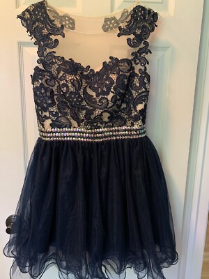 Hebos Formal Dress Navy sequins 8/10 medium fit and flare fully lined New NWT