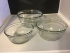 Set Of 3 Anchor Hocking VINTAGE Nesting Clear Glass Oven Safe Mixing Bowls