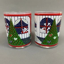 Jepcor Twas Night Before Christmas Glasses Double Old Fashion 4 1/8 Lot of 2 