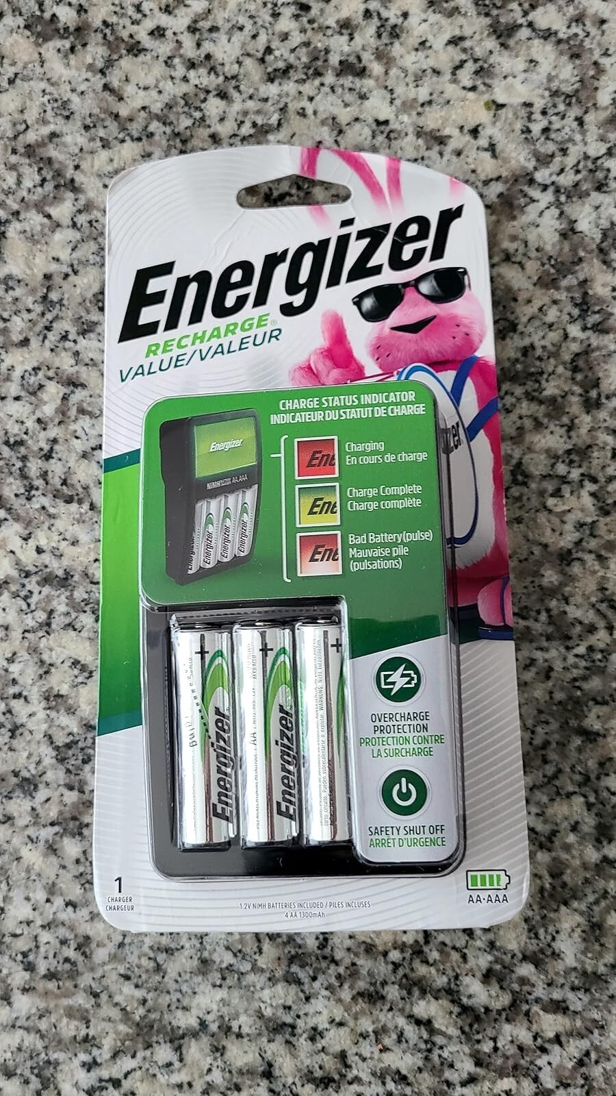 Rechargeable AA and AAA Battery Charger with 4 AA NiMH Rechargeable Batteries-image