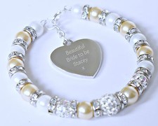 Image of Bride to be Engraved Personalised Heart Charm Bracelet Bridal Wedding Gift 