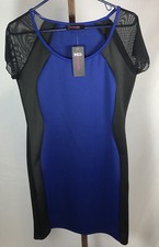 Women’s Large Black/Blue Dress Sheer Short Sleeves New With Tag