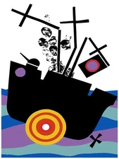 Wall Decor Poster.Fine Graphic Art Design.Ship Hit by rocket.Room Home art.471