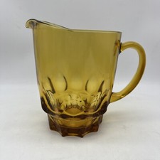 Kings Crown Thumbprint Amber Glass Pitcher Large Hazel Atlas Vintage