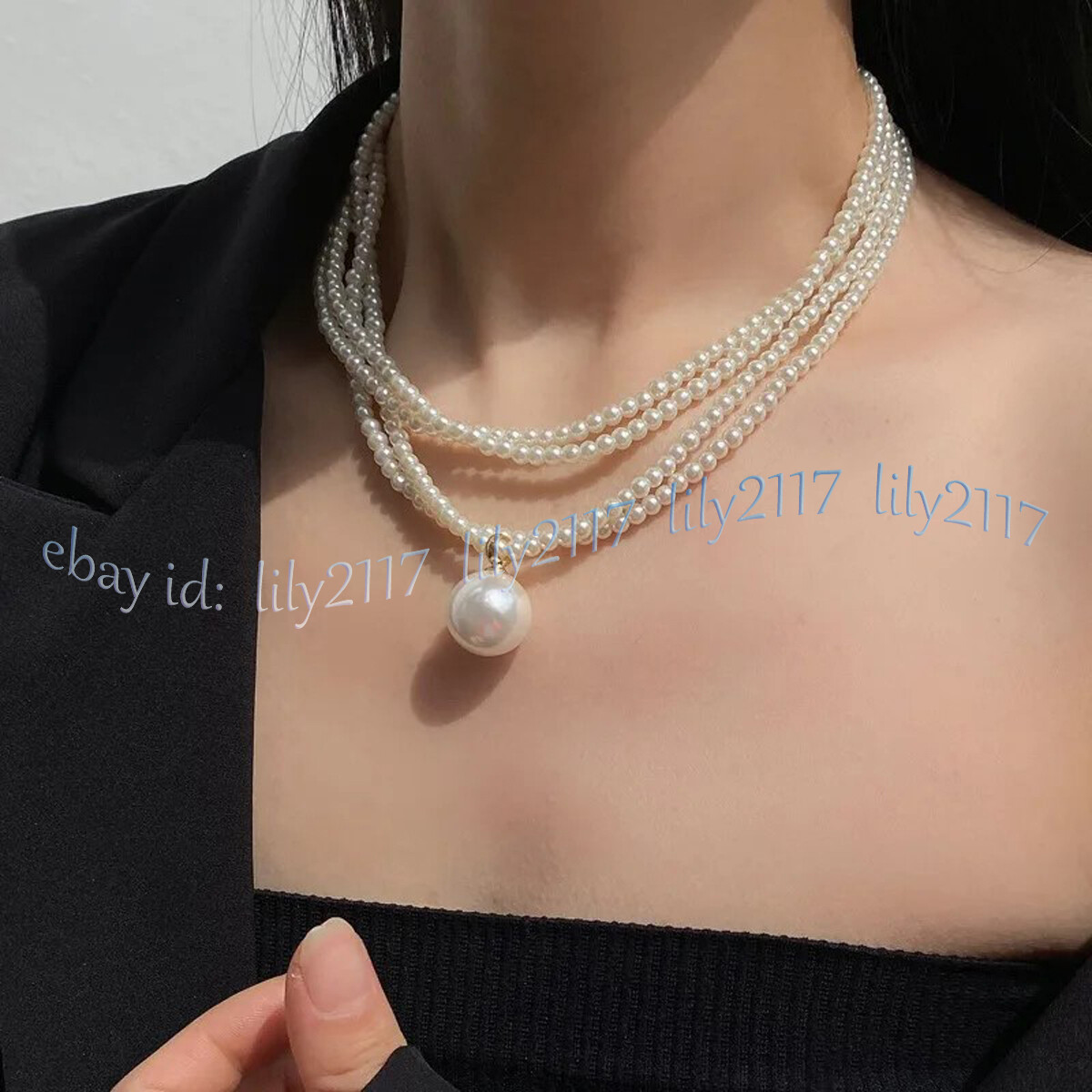 Elegant Rows 6mm White South Sea Shell Pearl Round Beads Pendant