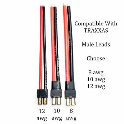 RCP Compatible with TRAXXAS Leads in Male Tinned Ends 8, 10, or 12 awg wire