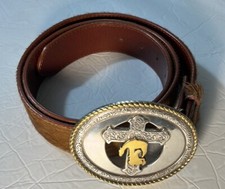 Vintage Ivan Taiwan Genuine Animal Hair Leather Belt Cowboy Cross Western 38