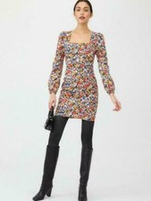 V By Very Cotton Square Neck Multicoloured Floral Mini Dress  Size Uk 16
