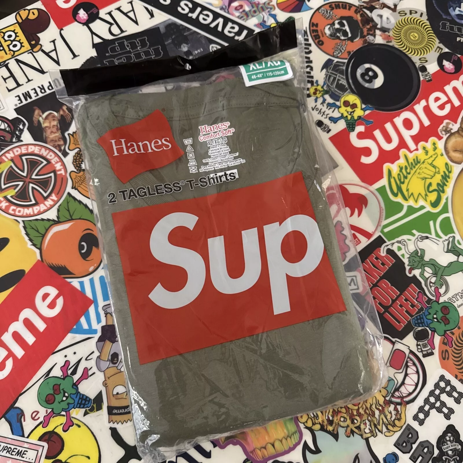 T shirts sans étiquette Supreme Hanes (lot de 2) taille L Olive SS22 neufs 2022