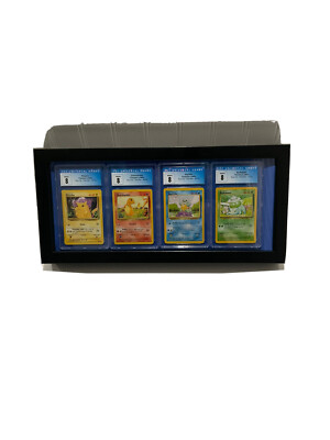 Base Set Pikachu,Charmander,Squirtle,Bulbaur NM+M 8. In Protective UV Case/Frame
