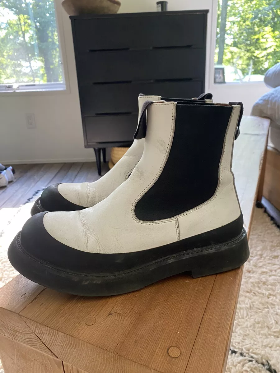 Chanel White and Black Leather Chelsea Boots Size 37