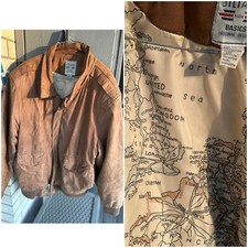 Stefano Man Leather Bomber Jacket Tan Brown Motorcycle XL Cool Europe Map Lining