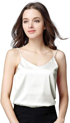 Women's Silk Tank Top Ladies V-Neck Camisole Silky Loose Sleeveless Blouse Satin