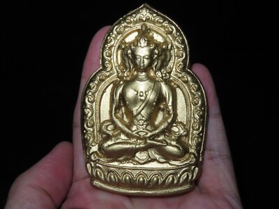 Pottery Buddhist Gold Plated Buhhda Mahavairocana Tsa-Tsa Votive Tablet (z4)
