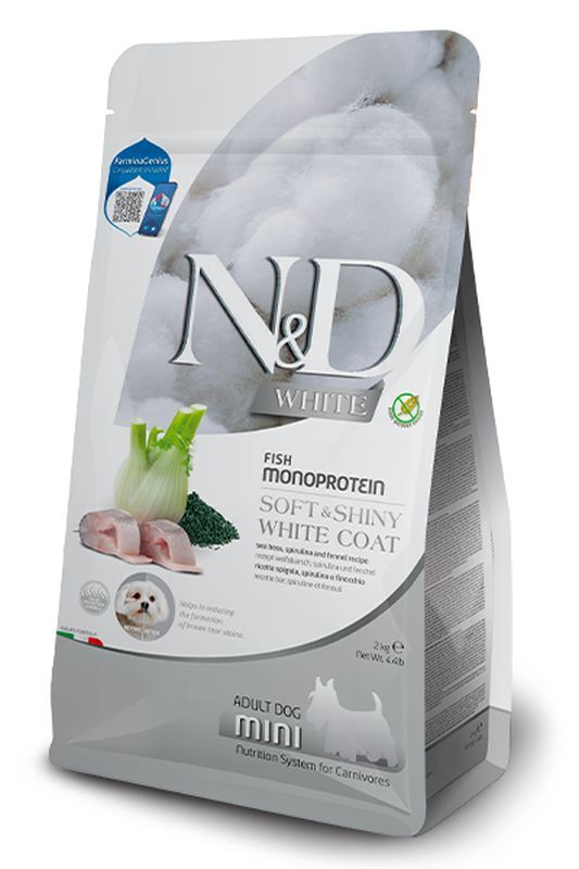 Farmina Cane N&D White Adult Mini 2 kg Spigola Spirulina e Finocchio