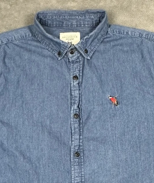 Camisa Algodón Sobre Brunswick Serie Kon Para Hombres Mediana Azul Cambray Denim Informal Foto 2 de 4