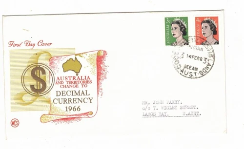 Australia 1966 3c & 4c QE Coil on WCS FDC,cds COCOS ISLAND