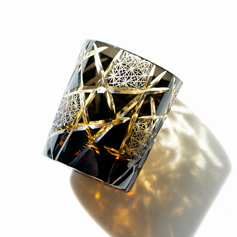 Edo Kiriko Drinking Glass Old Fashioned Crystal Whisky Cup For Bourbon 9oz Black - Image 4 of 4