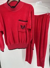 Vintage 2 Piece LIZ SPORT Red Velour Top Mock Neck  Pant Set Logo Size Small