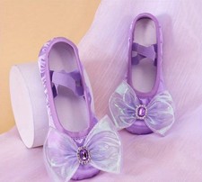 Lace Dance Shoe Satin Bow Girl Ballet Soft Sole Princess Toddler Size 7-8 Purple