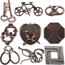 9 Pcs Metal Brain Teaser Puzzles: 3D Interlocking IQ Logic Game Set