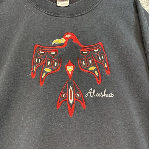 VTG Alaska Sweatshirt XXL Black/red Gildan Pullover Crewneck Nature Totem - Picture 2 of 5