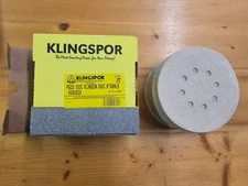 KLINGSPOR & MIRKA 6", 8Hole Sanding Discs, 100Grit (49), 180G. (40), 220G. (50).