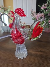 VINTAGE GENUINE VENETIAN GLASS ROOSTER FIGURINE MADE IN MURANO ITALY 9.5" HIGH