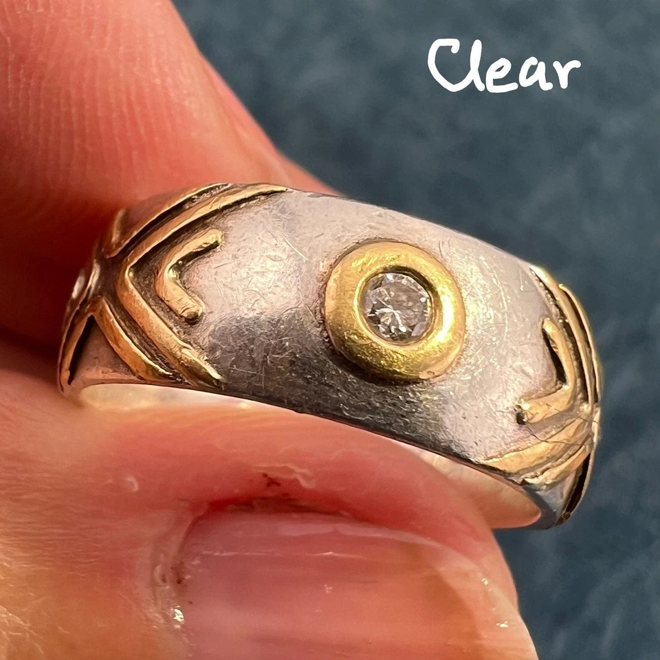 Conjunto de bisel de oro de 14k diamantes de lujo en anillo ancho de plata. Banda de eternidad de 6,5 g Foto 4 de 4