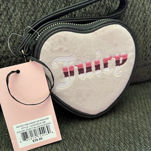 JUICY COUTURE Retro Vibe Heart Zip Around Wristlet Wallet Dusty Blush Chocolate - Picture 2 of 4
