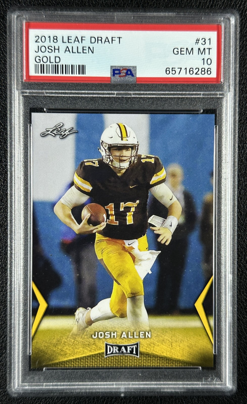 JOSH ALLEN PSA 10 2018 LEAF DRAFT #31 ROOKIE GOLD RC 6286 view 1