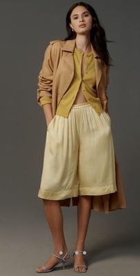 NWT Anthropologie Silky Culotte Shorts Sand Yellowish Super Soft Comfy Size S!!