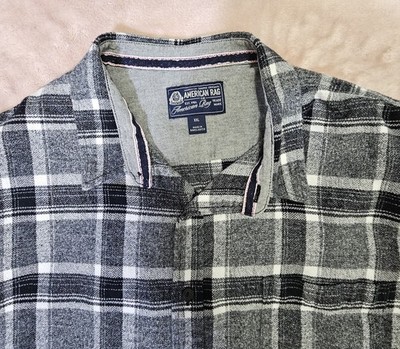 American Rag Mens XXL Gray Plaid Flannel Long Sleeve Button Up Shirt Outdoorsy