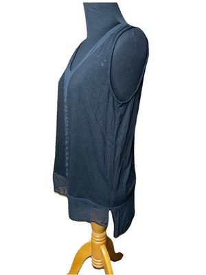 #ad Sleeveless Tunic S Sheer Hem High Low V Neck 2 Tone Classy Moto Black SEARS $12.68