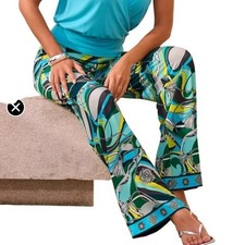 Boston Proper Malibu Print Wide Leg Pull on Pants Womens Size L Colorful Stretch