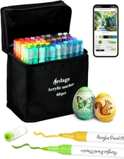 60 Colors Acrylic Paint Pens with Free App, Dual Tip Acrylic Paint Markers with 