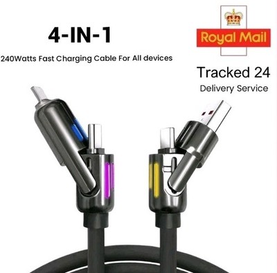 240W 4-in-1 Multi Schnell Ladekabel Kabel USB TYP C für iPhone Samsung Android