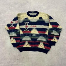 Vintage Knitted Jumper abstract patterned grandad knit sweater Men's XL