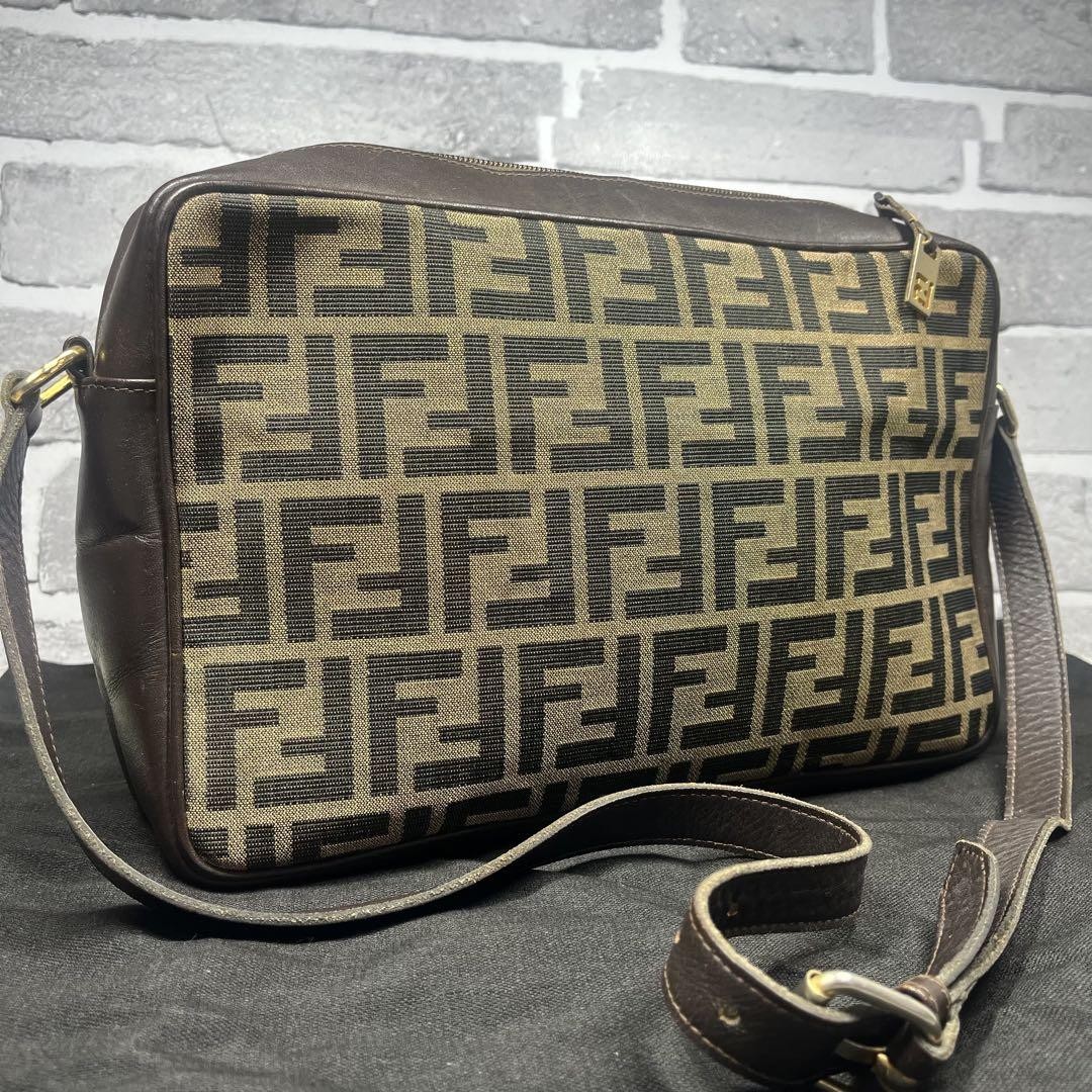 Fendi Brown Zucca FF Logo Canvas Shoulder Bag Vintage Designer Handbag