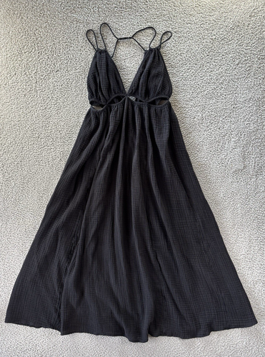 By Anthropologie Maxi Dress Womens Medium Gauzy Cutout Black Boho Whimsy Goth - Picture 2 of 12