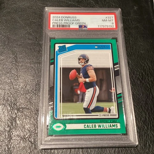 Caleb Williams 2024 Panini Donruss 327 Press Proof Green RC Rated PSA 8 NM-MINT