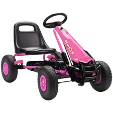 Kids Pedal Go Kart, 4 Wheel Adjustable Seat, Steel Frame, EVA Tires, Pink