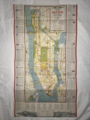 VTG 1940s KLM Royal Dutch Airlines Hagstrom's Map of High Spots in New York NYC