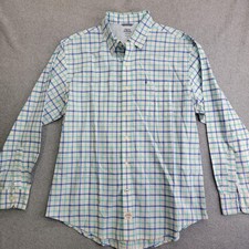 IZOD Saltwater Shirt Mens Large Blue Green Plaid Newport Oxford Long Sleeve