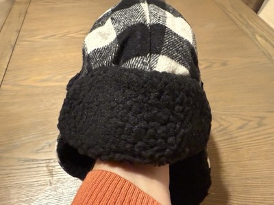 Hurley Black Watch Plaid Faux Shearling Trapper Hat Quilted Lining Clasp Closure Hurley Sierra Faux Shearling Trapper Hat Black & White Plaid  main image 4